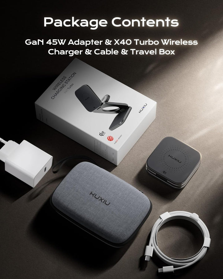 KU XIU X40 Turbo Qi2.2 25W 3-in-1 Ladestation für iPhone 17/16/15/14/13/12, 5W für Apple Watch und A