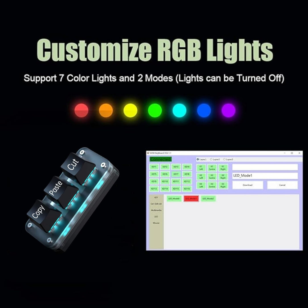 3 Tasten Mini Tastatur - Copy Paste Cut - Mechanische RGB Gaming Tastatur, Programmierbar, Makro, Be