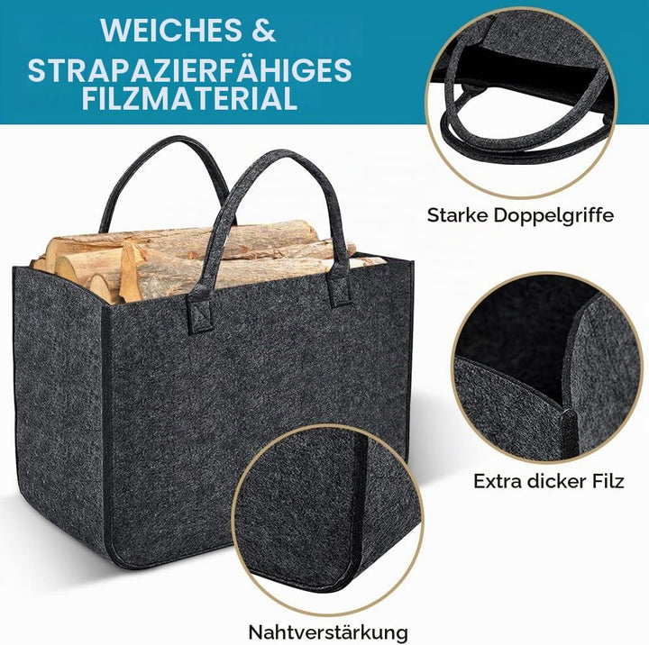 2 Stück Filztasche Kaminholztasche aus Filz Kaminholzkorb Filztaschen Einkaufskorb Brennholzkorb für