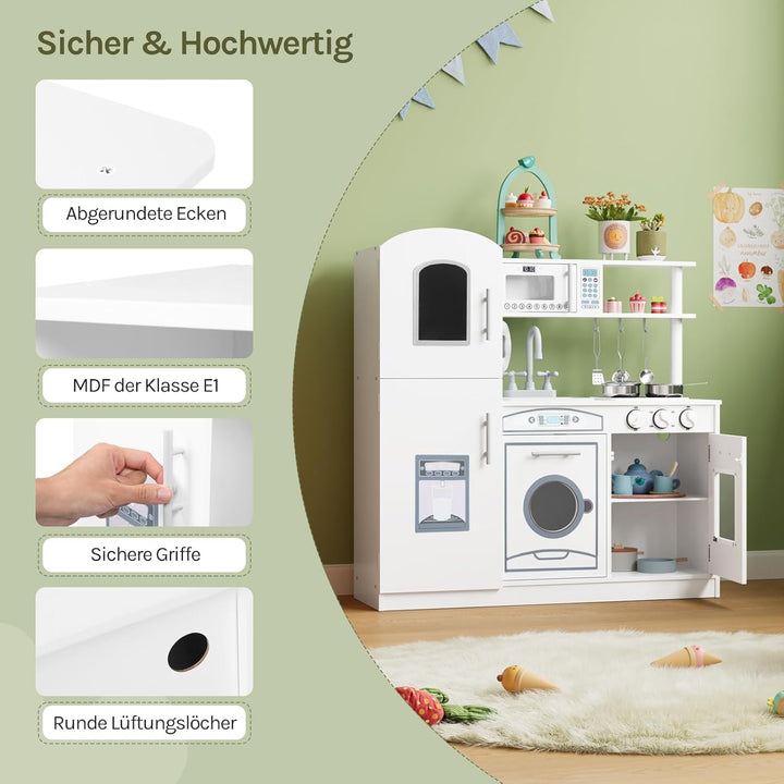 WOLTU Kinderküche Spielküche aus Holz, Kinderrollenspiele für Kinder inkl. 5tlg Küchenset,Zubehör au