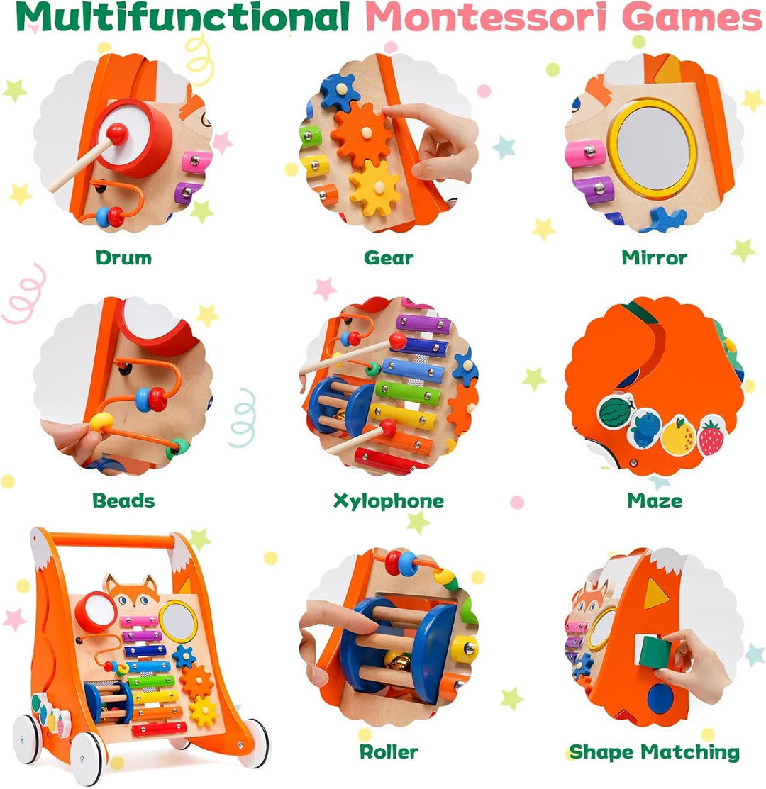 Baby Push & Pull Lauflernspielzeug, laufhilfe für baby ab 1 jahr– Holzspielzeug mit Musik und Formso