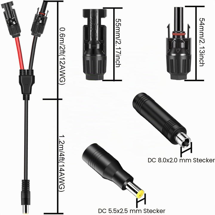 Solarpanel MC4 auf DC 8mm Verlängerungskabel, Solaranschluss auf DC7909 Ladekabel mit DC7909 auf DC8