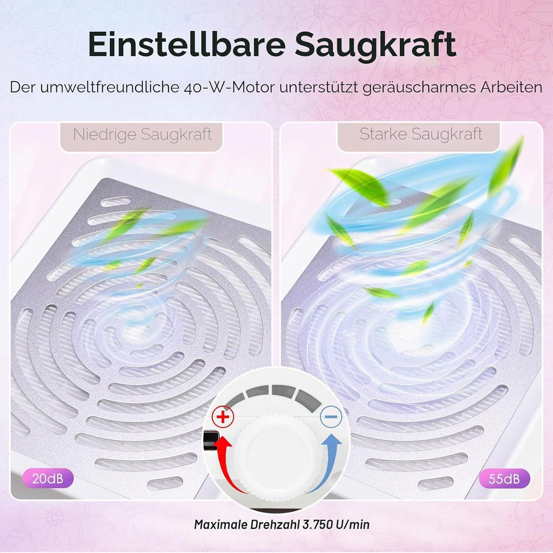 Staubabsaugung für Nägel mit Lampe und 50 Einwegfilter, Nagelstaubsauger mit Bürste für Nagelstudio