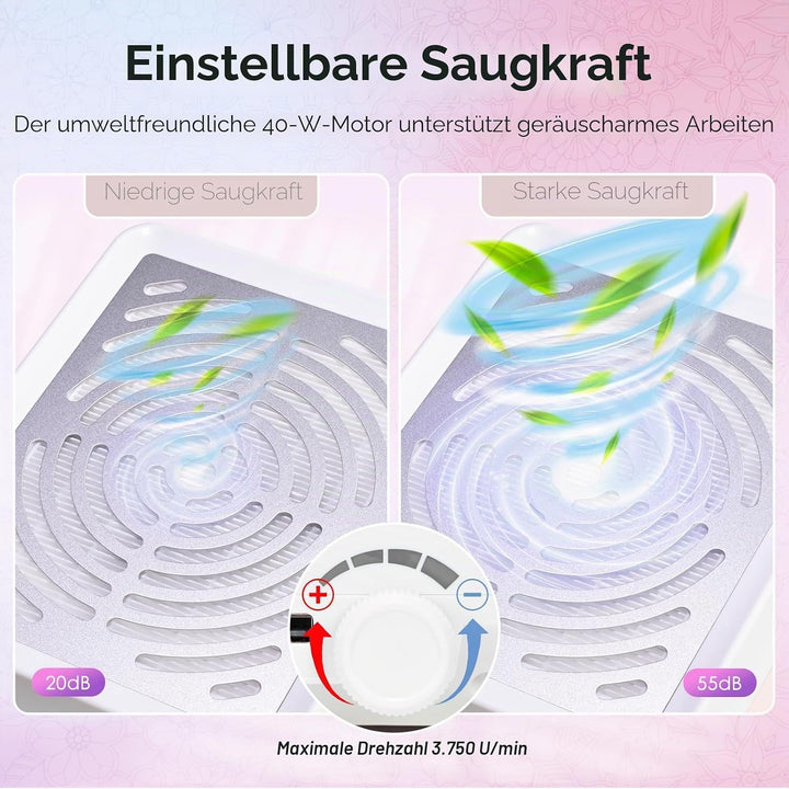 Staubabsaugung für Nägel mit Lampe und 50 Einwegfilter, Nagelstaubsauger mit Bürste für Nagelstudio