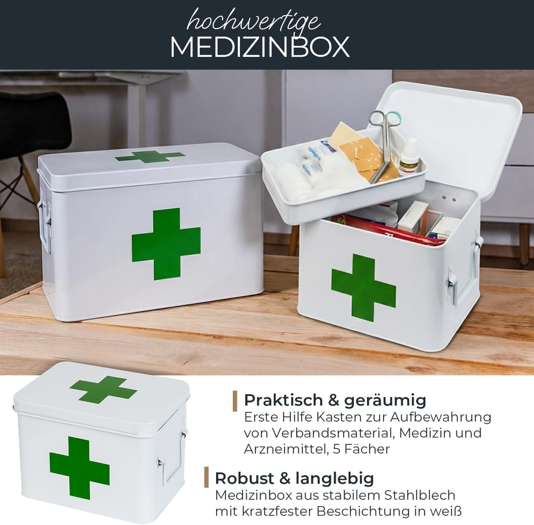 HMF Hausapotheke aus Metall zur Medikamenten Aufbewahrung | 22,5 x 16,5 x 15,5 cm | Weiss 22.5 x 16.