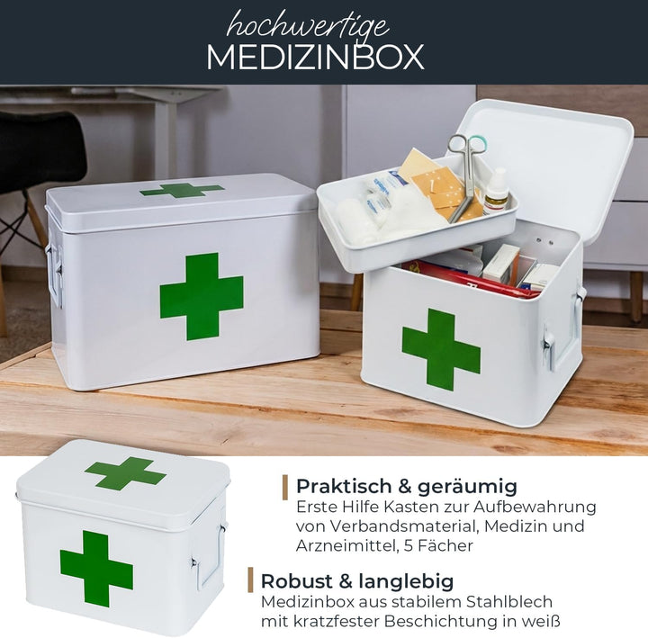 HMF Hausapotheke aus Metall zur Medikamenten Aufbewahrung | 22,5 x 16,5 x 15,5 cm | Weiss 22.5 x 16.