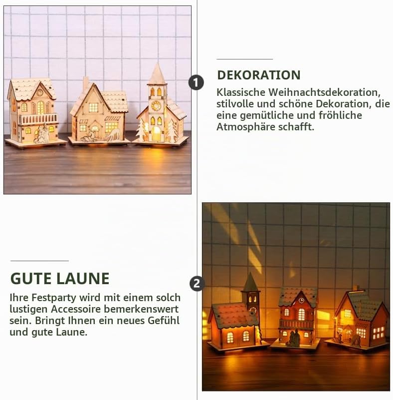 Toyvian LED Weihnachtshaus Beleuchtet Winterdorf Haus Holz Weihnachtsdorf Häuser Holzhaus Weihnachts