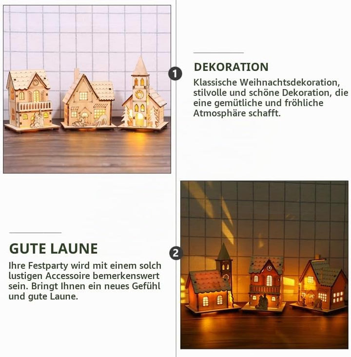 Toyvian LED Weihnachtshaus Beleuchtet Winterdorf Haus Holz Weihnachtsdorf Häuser Holzhaus Weihnachts