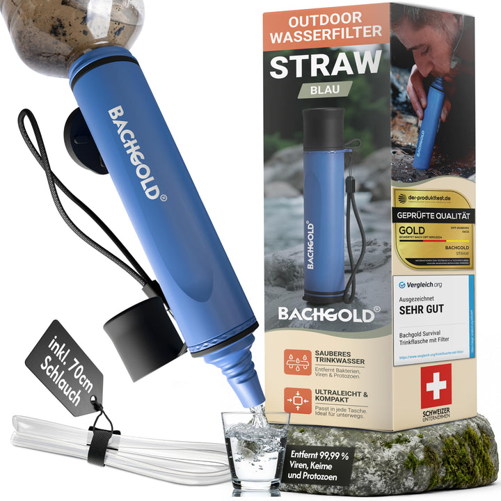 Bachgold Straw Wasserfilter Outdoor Survival – Ultraleichte Prepper Ausrüstung Liefert bis zu 500L F