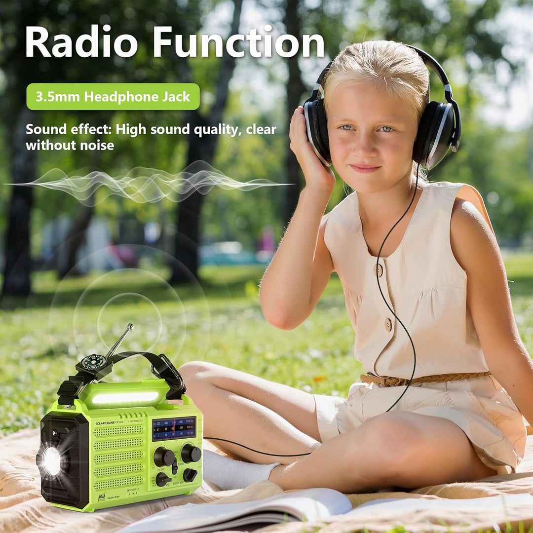 AM/FM/SW Baustellenradio Kurbelradio, Tragbares 5-Wege Wetter Solar Radio,Dynamo Handkurbel,Power Ba