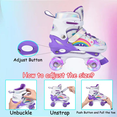 YUDOXN Rollschuhe Mädchen Verstellbar.komfortabl LED Rollerskates für Jugendliche und Anfänger.3 Grö