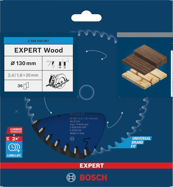 Bosch Professional 1x Kreissägeblatt Expert for Wood (Holz, Sägeblatt Ø 130 x 20 x 2,4 mm, 36 Zähne,