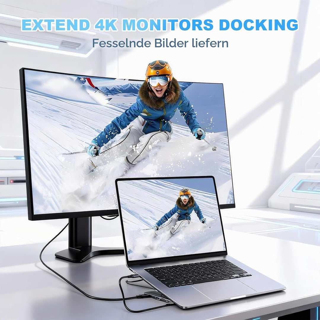 8-in-1 USB-C Laptopständer, Aluminium Laptop Ständer mit 8-in-1 USB C Dockingstation, Faltbarer Stan