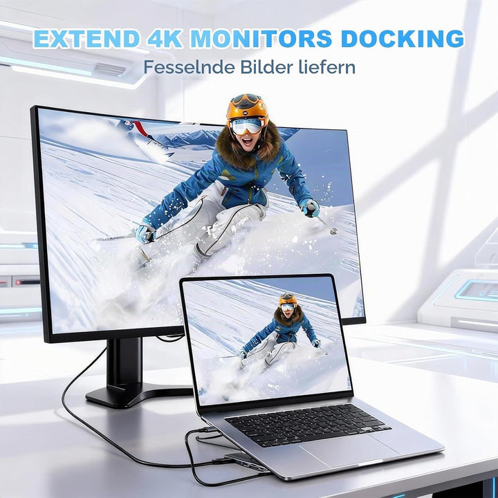 8-in-1 USB-C Laptopständer, Aluminium Laptop Ständer mit 8-in-1 USB C Dockingstation, Faltbarer Stan