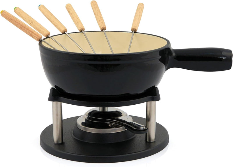 BBQ-Toro Gusseisen Fondue Set für 6 Personen | 2 Liter | Fondueset 9 teilig mit Brenner und Gabeln |