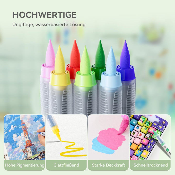Arrtx Acrylmalstifte für Steinmalerei, 36 Farben Acrylstift Pinsel Spitze, Acryl-Marker, wasserfeste