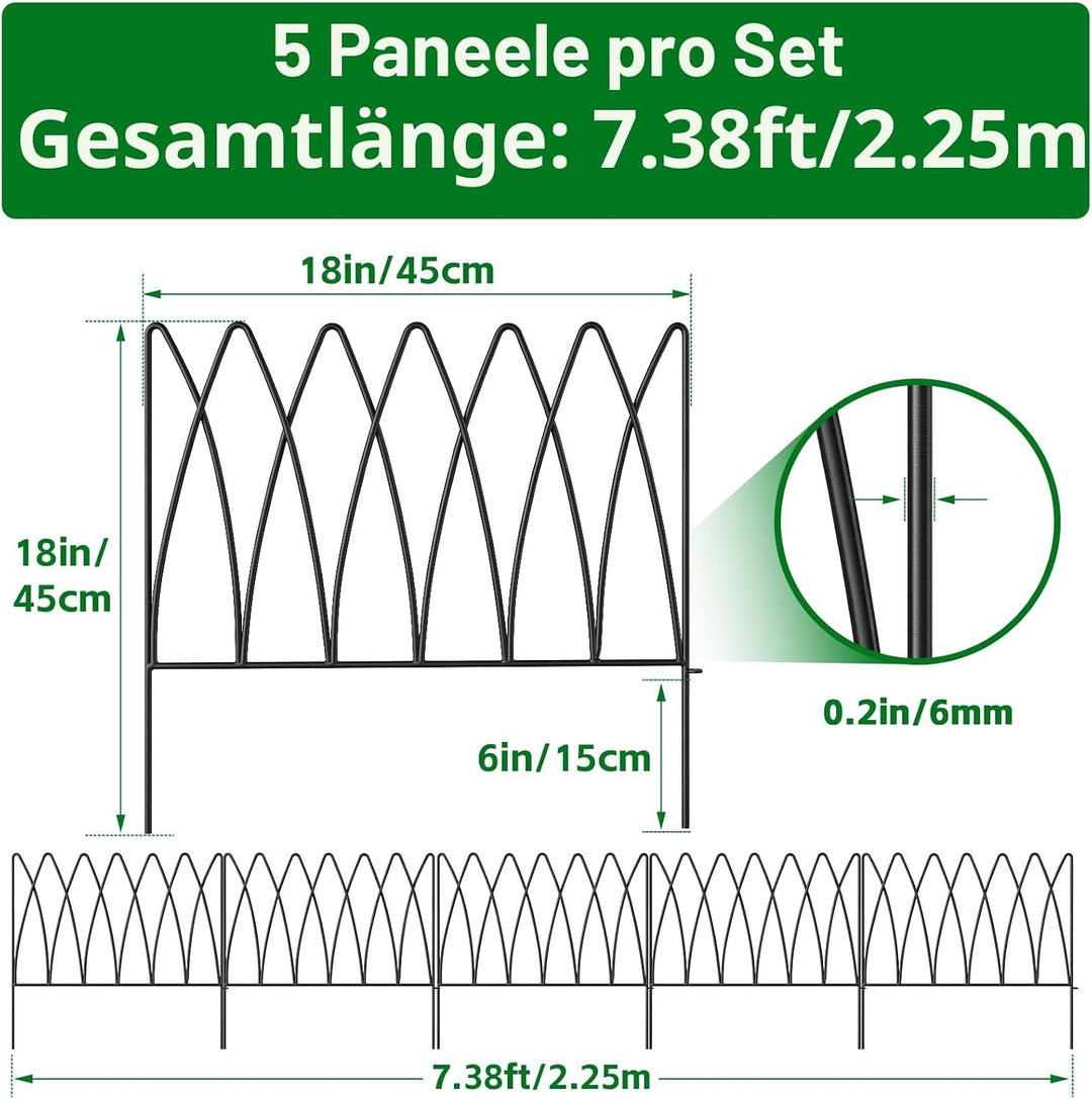 Thealyn Dekorative Metall Gartenzaun 45cm (H) x 2.25m (L) Metall Grenze Folding Fence No Dig Fence L