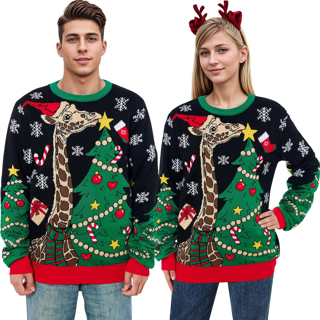 Belovecol Unisex Weihnachtspullover LED Ugly Christmas Sweater Pullover Langarm Strickpullover L Gir