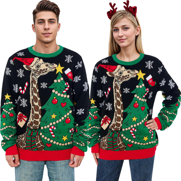 Belovecol Unisex Weihnachtspullover LED Ugly Christmas Sweater Pullover Langarm Strickpullover L Gir