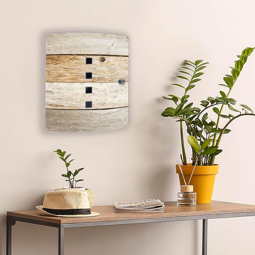 banjado® Design Schlüsselkasten aus Edelstahl mit Motiv Graues Holz für 10 Schlüssel - Schlüsselschr