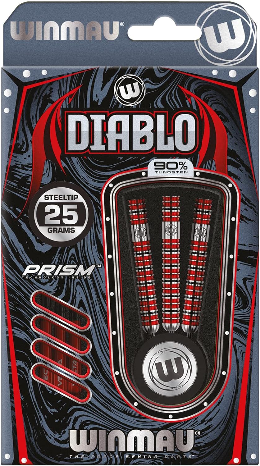 WINMAU Diablo Profi Stahlspitze Wolfram Dartpfeile mit Flüge und Stiele (Wellen) 25g Parallel, 25g P