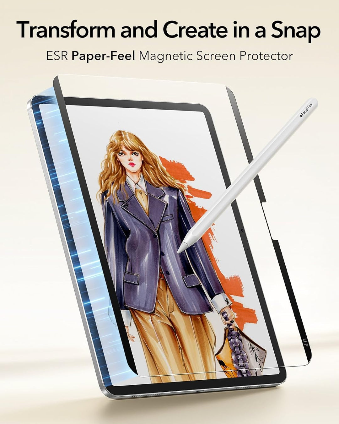 ESR für iPad Pro 13 (2024) Paper Feel magnetischer Schutzfolie, Schreiben und Zeichnen wie auf Papie