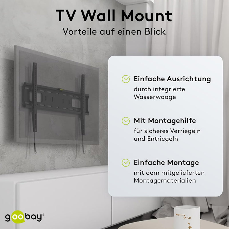 Goobay Feste Pro TV-Wandhalterung (XL), 43–100 Zoll Fernseher – max. 75 kg – einfache und sichere Mo