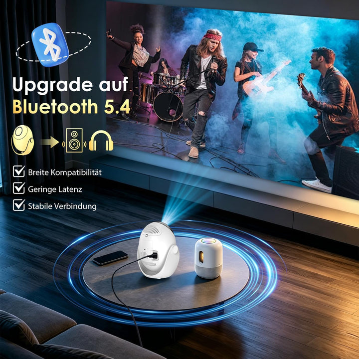 ZDSSY Mini Beamer 4K Unterstützt, Smart Beamer Integrierte APP 360° Dreh