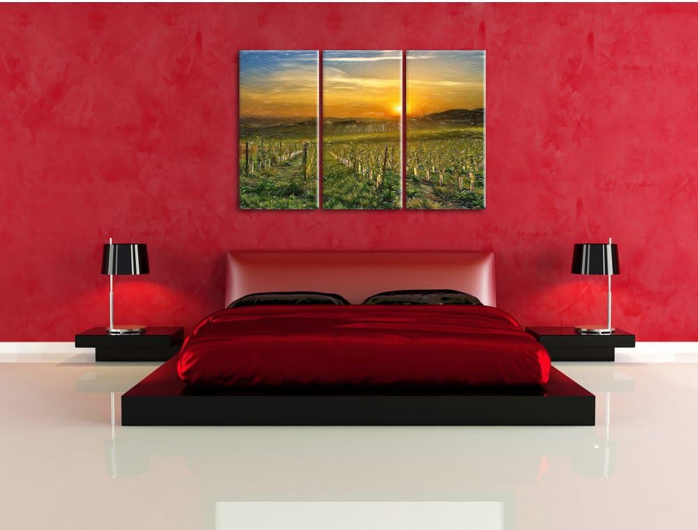 Pixxprint Weinberg in Bergerac Frankreich / 3-Teilig/Gesamtmass 120cm Leinwandbild bespannt auf Holz