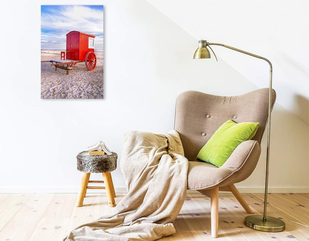 Premium Textil-Leinwand 50 x 75 cm Hoch-Format Borkum Badewagen | Wandbild, HD-Bild auf Keilrahmen,