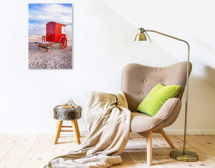 Premium Textil-Leinwand 50 x 75 cm Hoch-Format Borkum Badewagen | Wandbild, HD-Bild auf Keilrahmen,