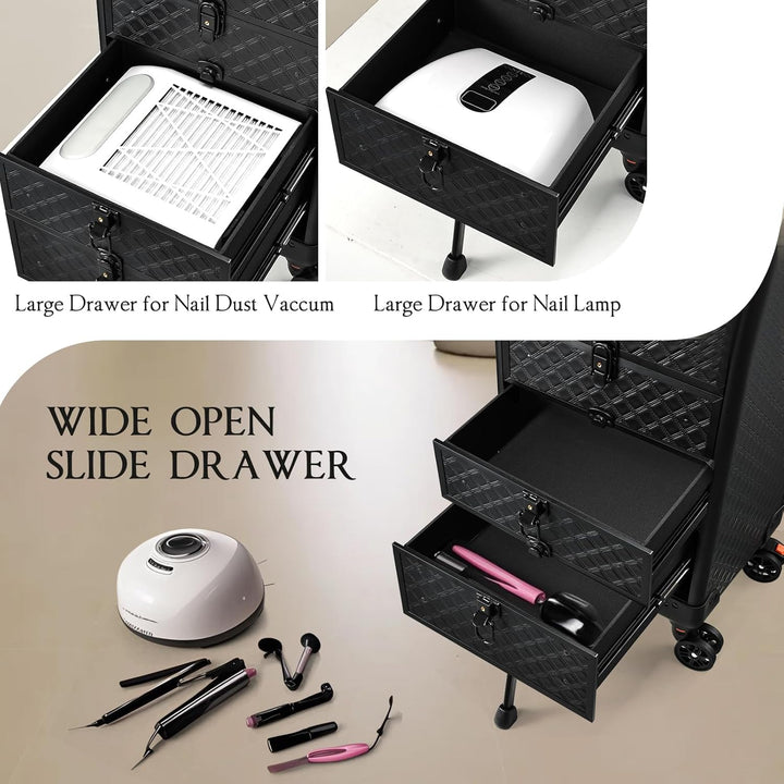 Kosmetik Trolley mit 4 Schubladen Friseurkoffer Gross Kosmetikkoffer Ngaelkoffer Make up Koffer mit