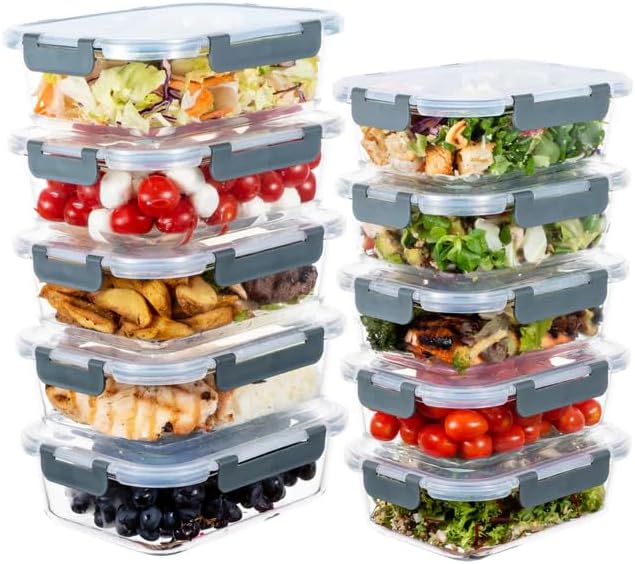 Visario Glas Frischhaltedosen Set 10 Stück (20 Teile) – 5x 1040ml & 5x 370ml, Luftdichte Bento Boxen