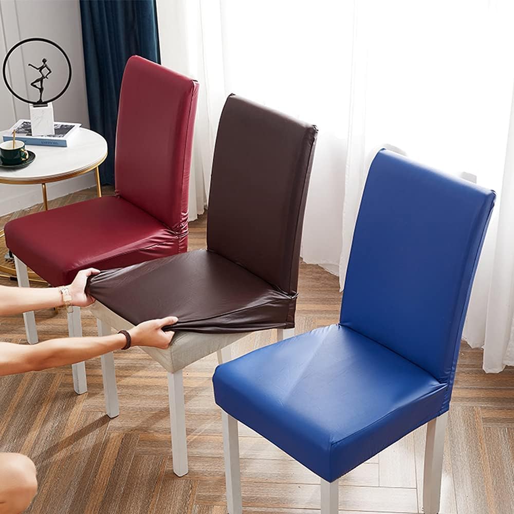 Stuhlhussen 6er/4er PU Leder Stuhlbezug wasserdichte Stretch Esszimmer Stuhlüberzug Stretch Stuhl Hu