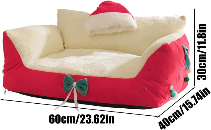 Katzen-Couch | Weihnachtsstuhl mit Nikolausmütze – stützendes Katzensofa | für Küche, Schlafzimmer,