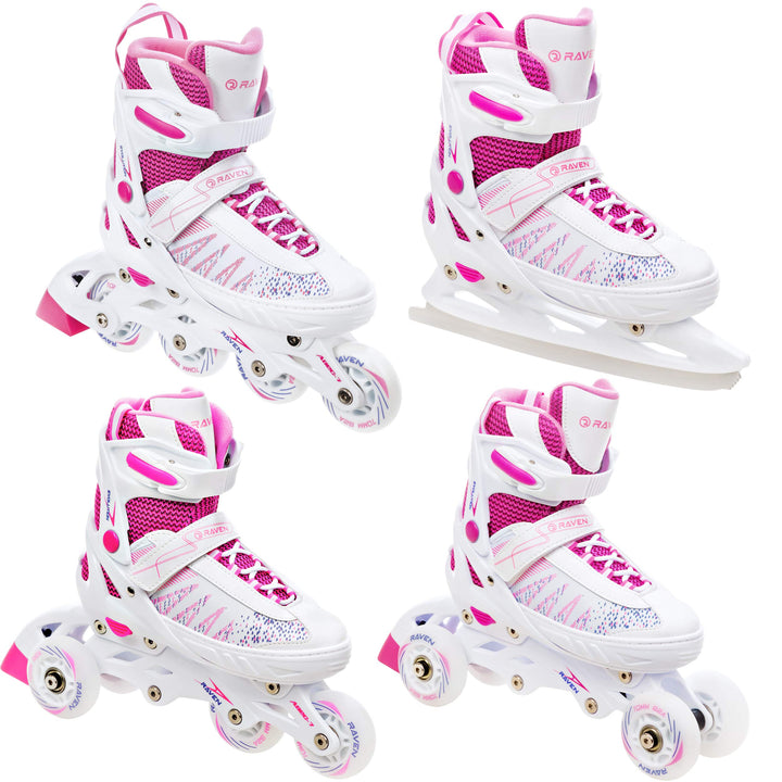 RAVEN 4in1 Inline Skates Triskates Rollschuhe Schlittschuhe Inliner LED Räder für Kinder Mädchen ver