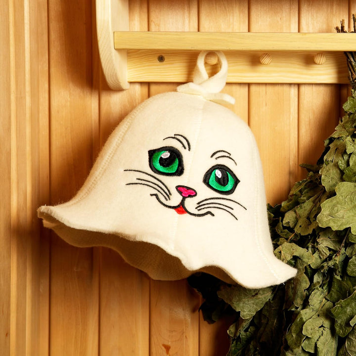 SAUNA GURU Sauna Kätzchenaugen Hut 100% Bio Wolle Filz Saunakappe Banya Hut Sauna Haarschutz Sauna Z