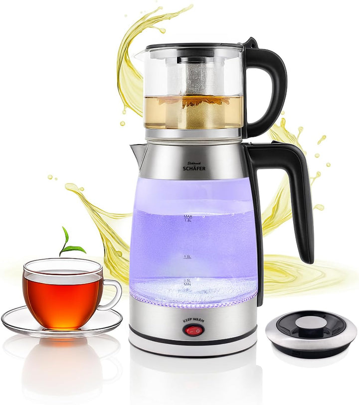 Teekocher Wasserkocher Edelstahl - Silber - mit Teesieb Abschaltautomatik und Warmhaltefunktion - 2,