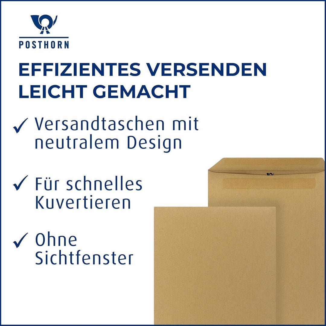 POSTHORN Versandtasche C5 (500 Stück) - Geschäftspost und Co. - 75g/m² | selbstklebende Versandtasch