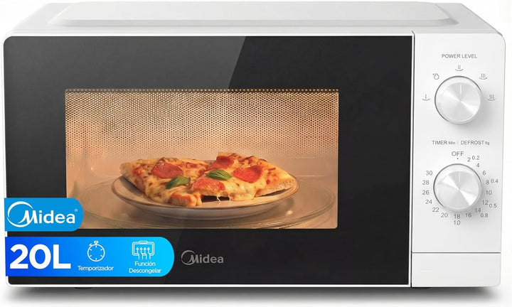 Midea Mikrowelle 20 Liter und 700 W Leistung | Weisser Tisch-Mikrowellenherd mit Drehteller, Auftauf