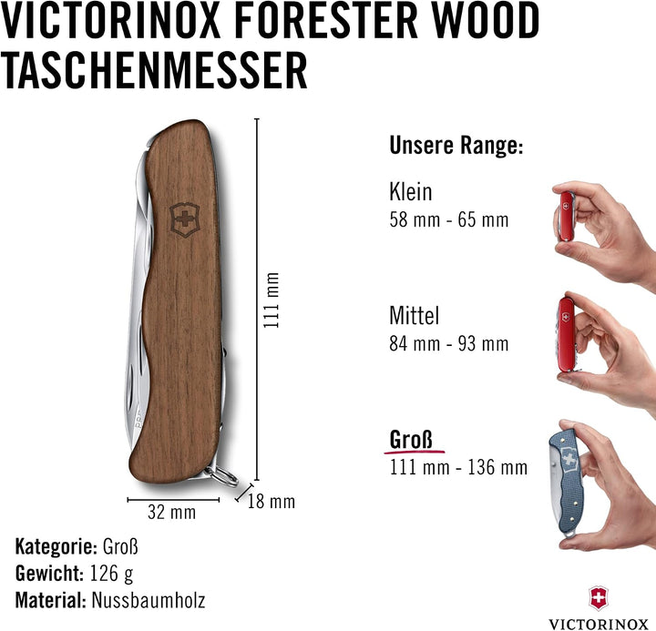 Victorinox Holz Taschenmesser Forester Wood (10 Funktionen, Schalen aus Nussbaumholz, Holzsäge) Sing