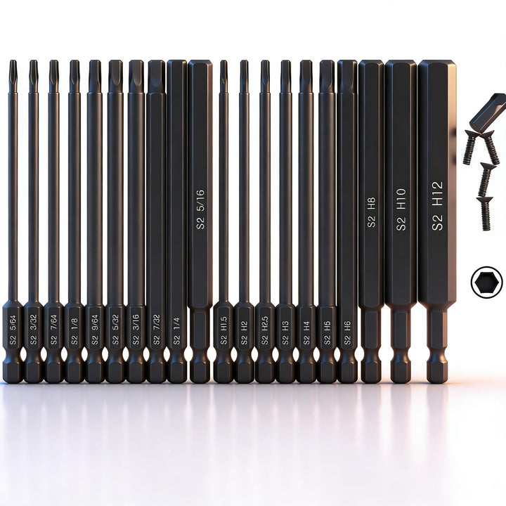 CYLBAQ 20 teilig 100mm Hex Schraubendreher Bits Set,1/4" Allen Key Magnetische S2 Hexagon Innensechs