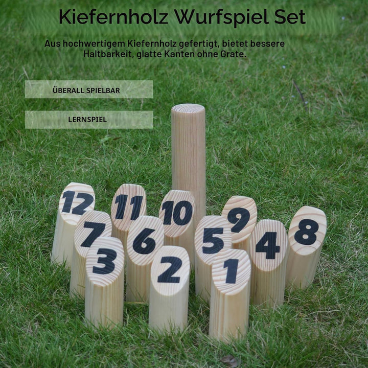 Number Kubb Toss Game Stick Wurfspiel aus Hartholz (mit Tragetasche, Hinterhof) Backyard Wood, Backy