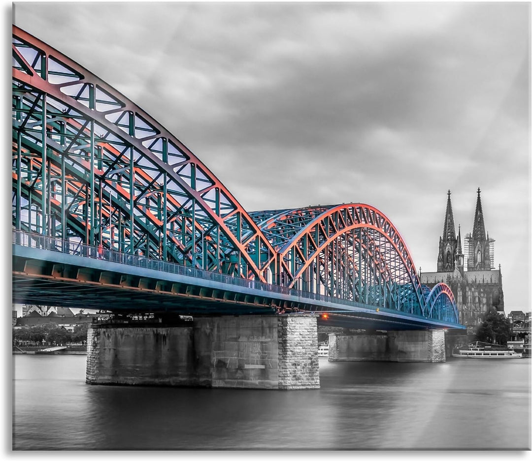Brücke Kölner Dom Herdabdeckplatte & Spritzschutz aus Echtglas | Für Herd-Kochfelder | 60x52 cm