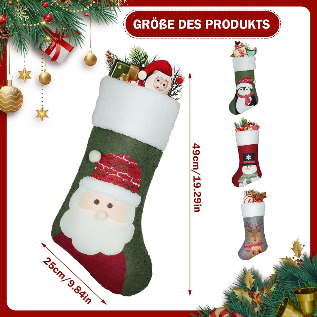 ATSGJLZN Nikolausstrumpf,4er Weihnachtsstrumpf 49 * 25cm,Nnikolausstiefel mit 3D Christmas Decoratio