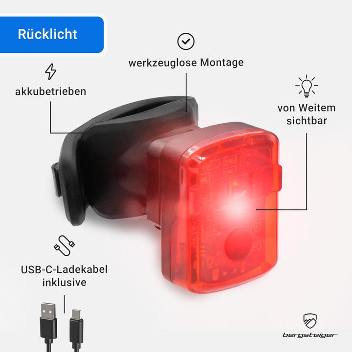 Bergsteiger Fahrradlicht, Licht LED Set, Lampenset, Fahrradbeleuchtung, Original Fahrrad-Zubehör USB
