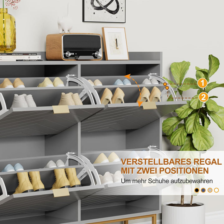 UEV Schuhschrank mit 4 Klappen,100x24x103,5cm Schuhkipper Schmal,Schuhkommode Flur Wohnzimmer Eingan