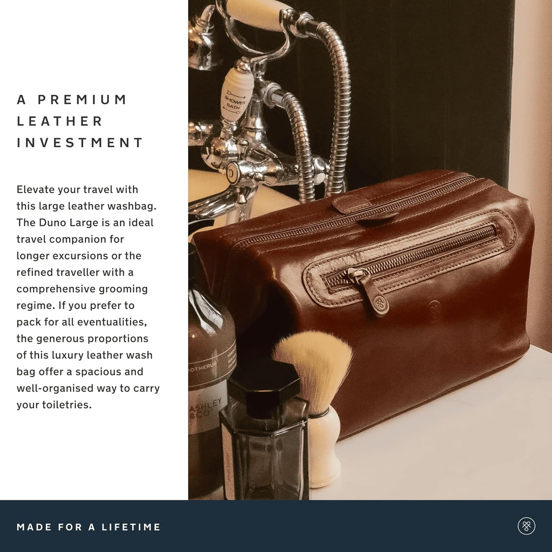 Maxwell-Scott Luxus Leder Kulturtasche (DunoL), Dunkelbraun, large, Dunkelbraun