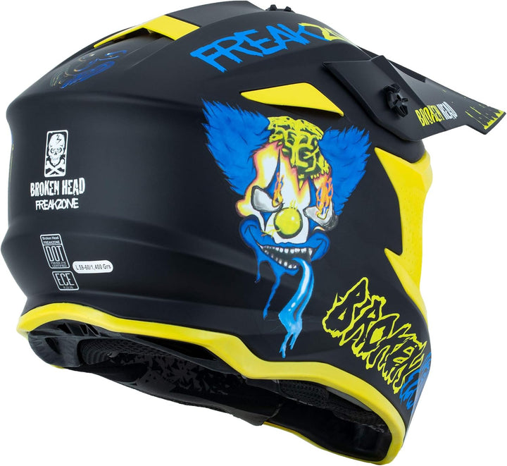 Broken Head FreakZone Motocross-Helm Blau-Gelb – Cross-Helm – MX – Quad – Supermoto XL 61-62 cm, XL