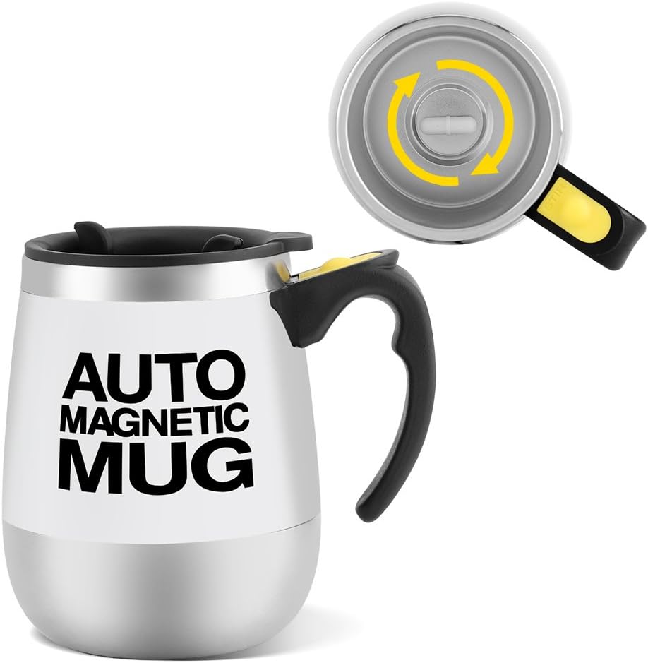 Fdit Automatische Rührbecher, Kaffeebecher aus Edelstahl mit automatischer Rührfunktion (weiss)